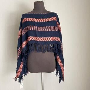 Express sz one size fits‎ all stripe geo print Poncho shrug knit tassel wrap